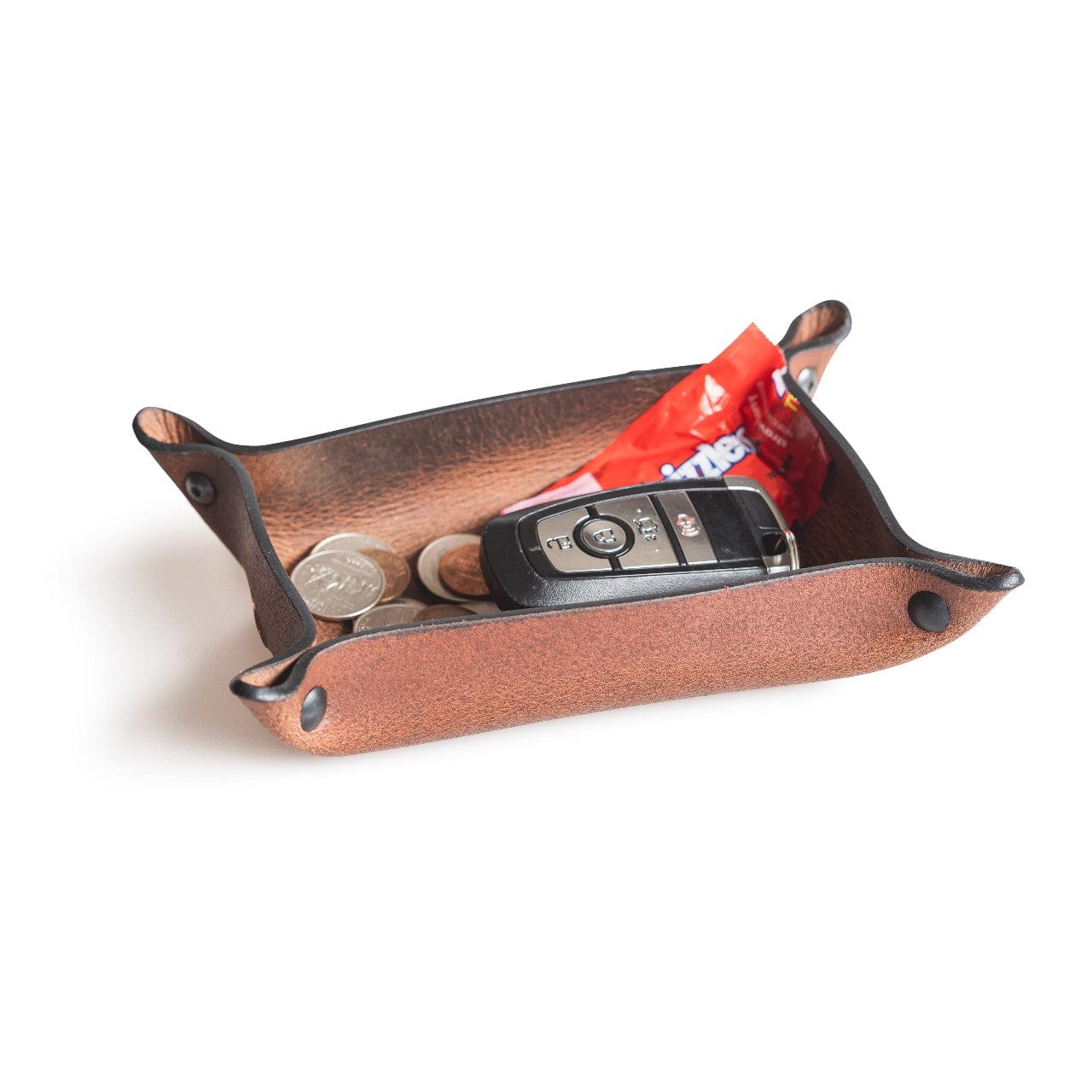 Main Street Forge Small Goods Small / Bootlegger Brown Full Grain Leather Valet Tray - Charging Station for Nightstand, Table, Bedroom, Kitchen, Office 816895023457