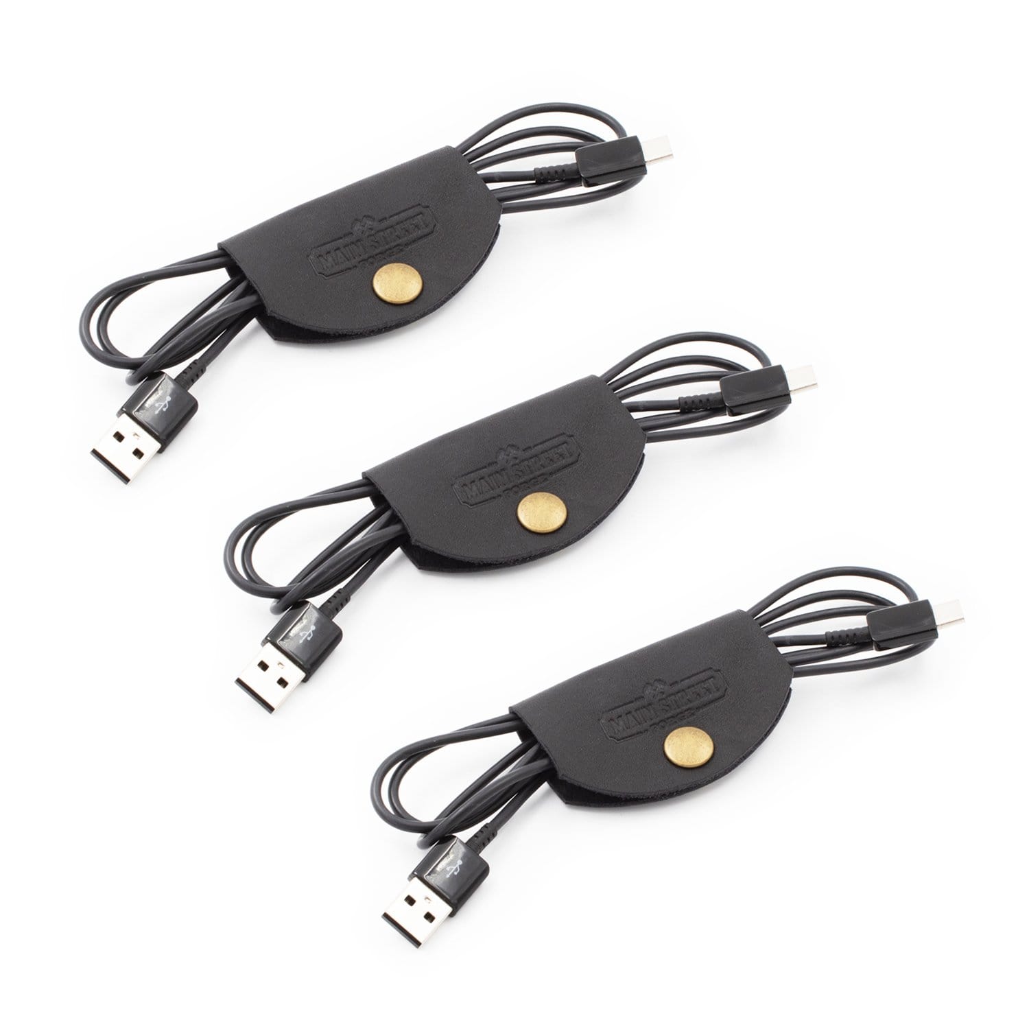 Main Street Forge Small Goods Leather Cord Wraps - Full Grain Leather - Made in USA - Cable Organizer for Charging Cords & More