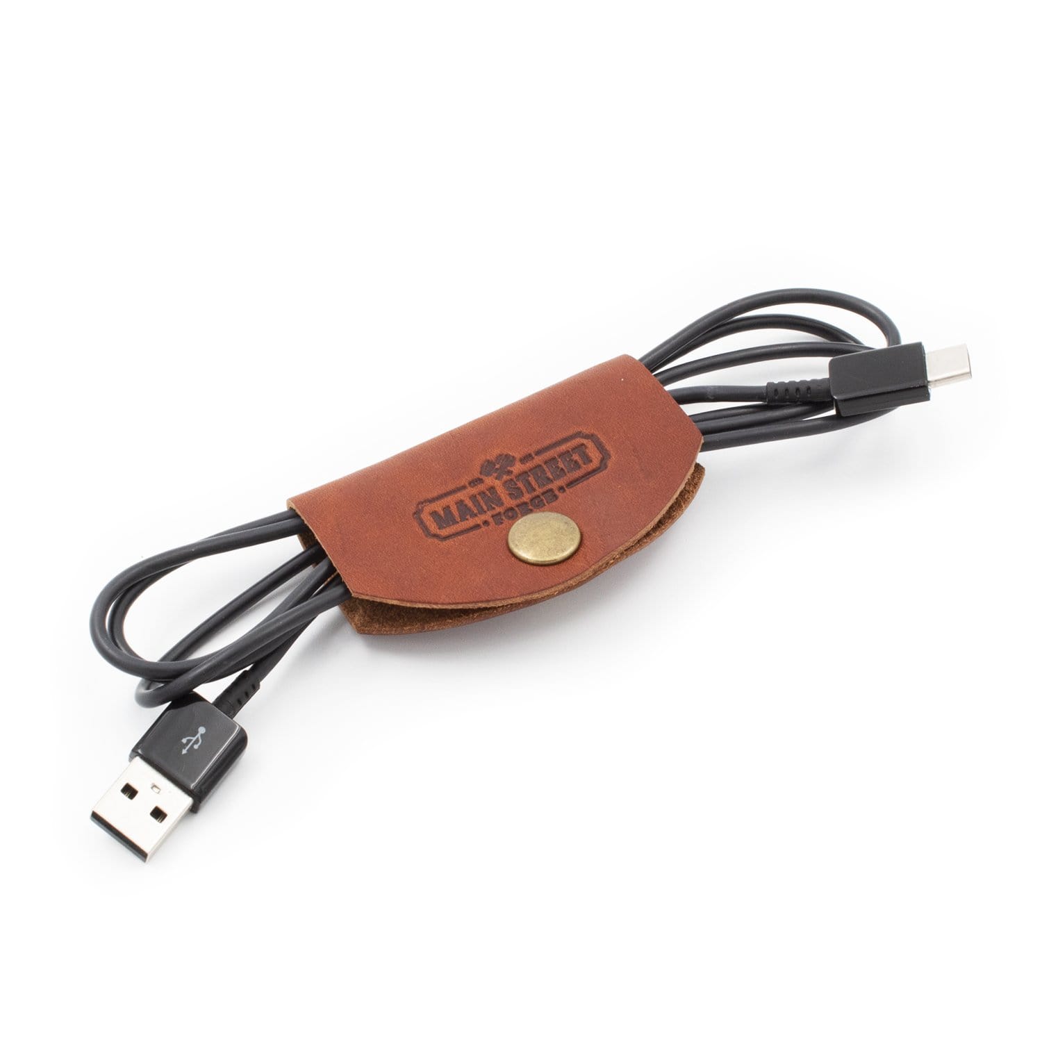 Main Street Forge Small Goods Leather Cord Wraps - Full Grain Leather - Made in USA - Cable Organizer for Charging Cords & More