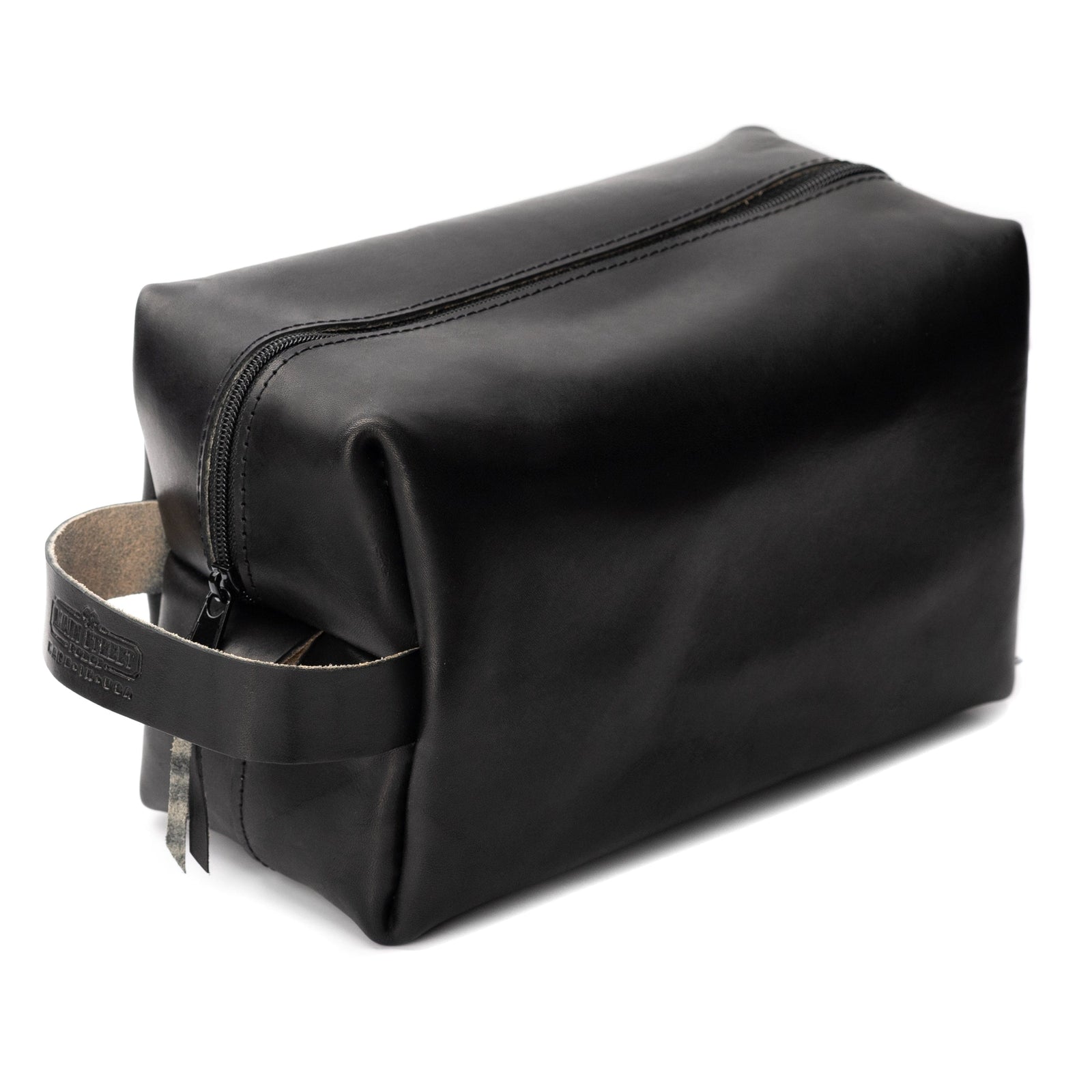 Main Street Forge Midnight Black Premium Full Grain Leather Toiletry Bag for Men | Made in USA | Travel Pack for Shaving Essentials & Accessories | Compact, Lightweight Mens Bathroom & Shower Case 816895026694
