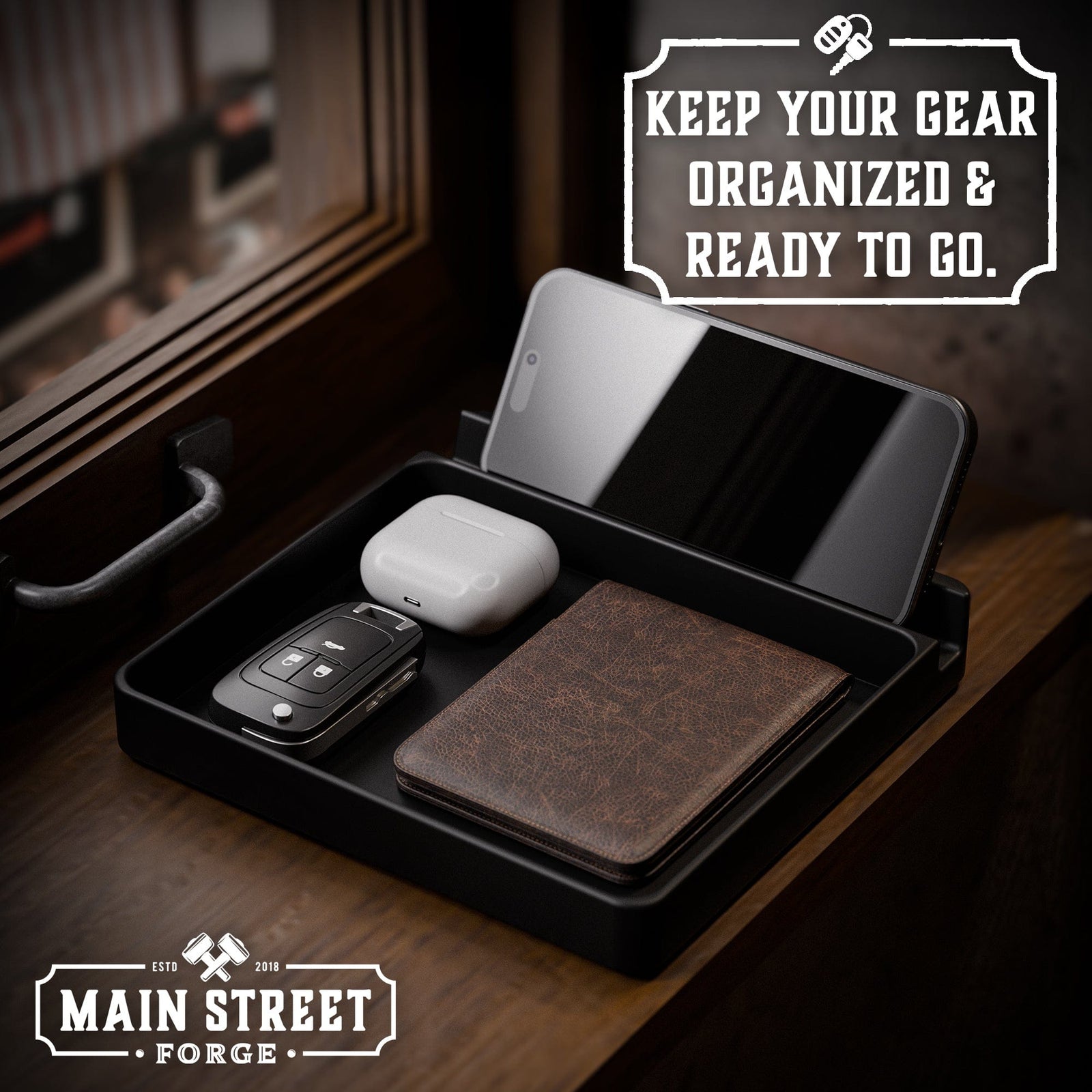 Main Street Forge Everyday Carry Valet Tray with Phone Dock