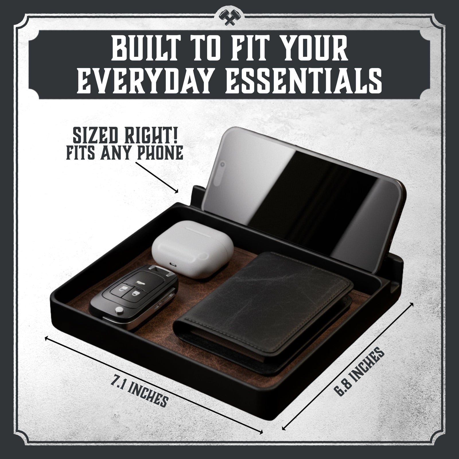 Main Street Forge Everyday Carry Valet Tray with Phone Dock