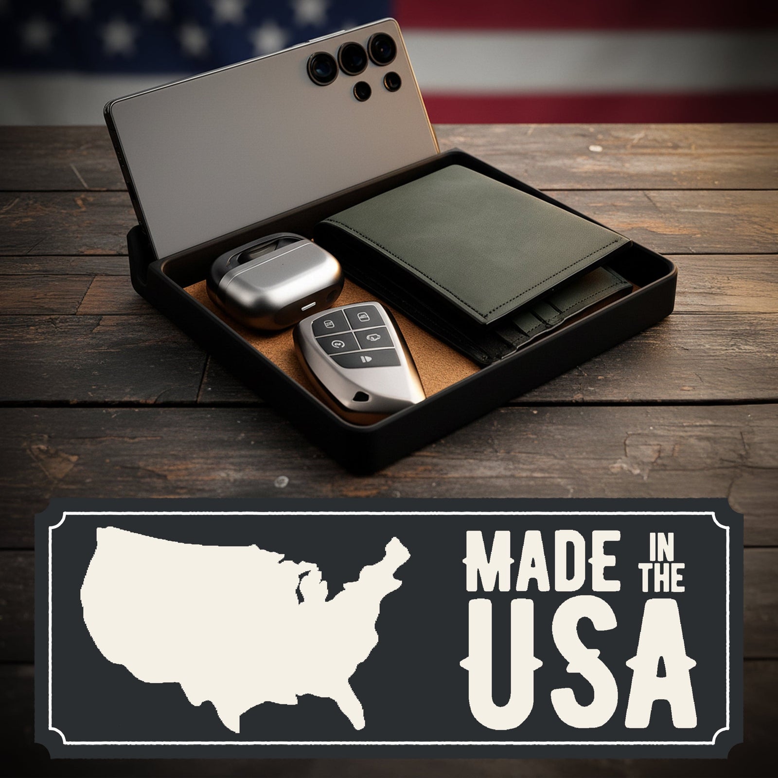 Main Street Forge Everyday Carry Valet Tray with Phone Dock