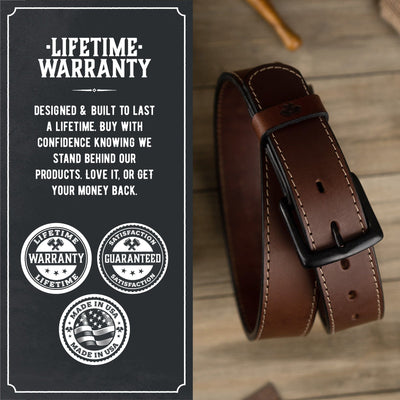 Main Street Forge Belt All American Stitched Leather Belt | Made in USA | Men's Heavy Duty Work Belt | EDC Belt