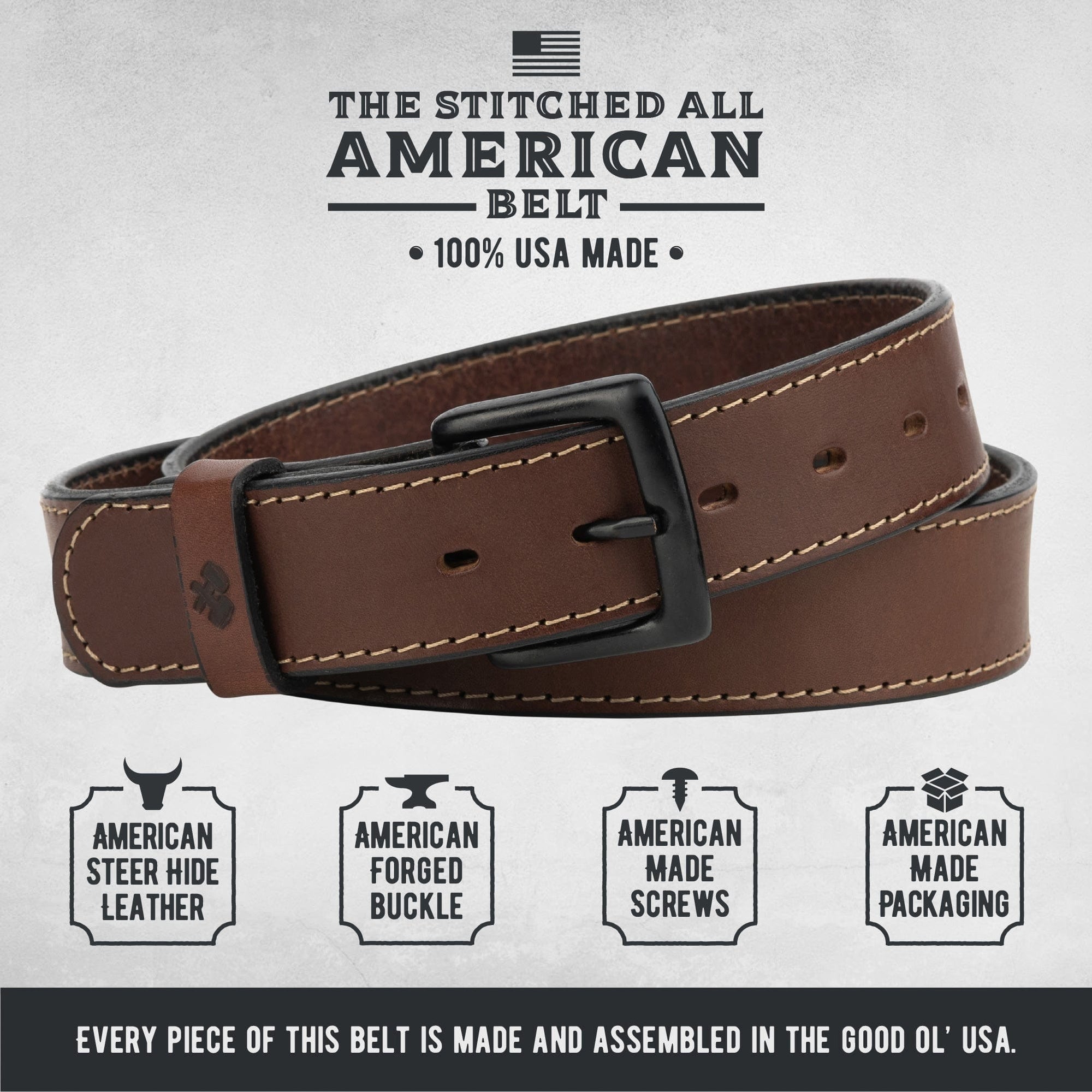 Thick Leather Belt - USA Made, Tan, 1.5 inch Wide, Durable Full Grain Leather, Custom Sized, Handmade by Mr. Lentz