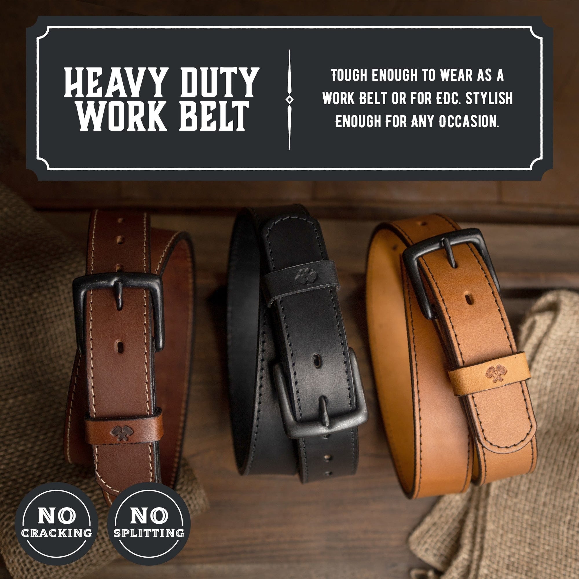 Main Street Forge Belt All American Stitched Leather Belt | Made in USA | Men's Heavy Duty Work Belt | EDC Belt