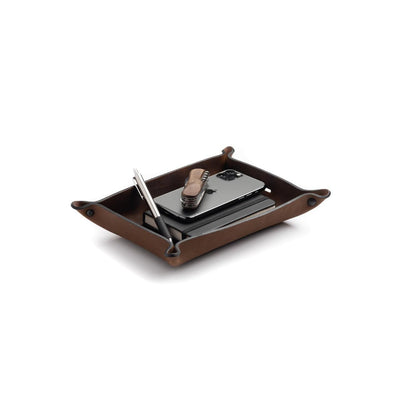 Main Street Forge Small Goods Large / Bootlegger Brown Full Grain Leather Valet Tray - Charging Station for Nightstand, Table, Bedroom, Kitchen, Office 816895023440