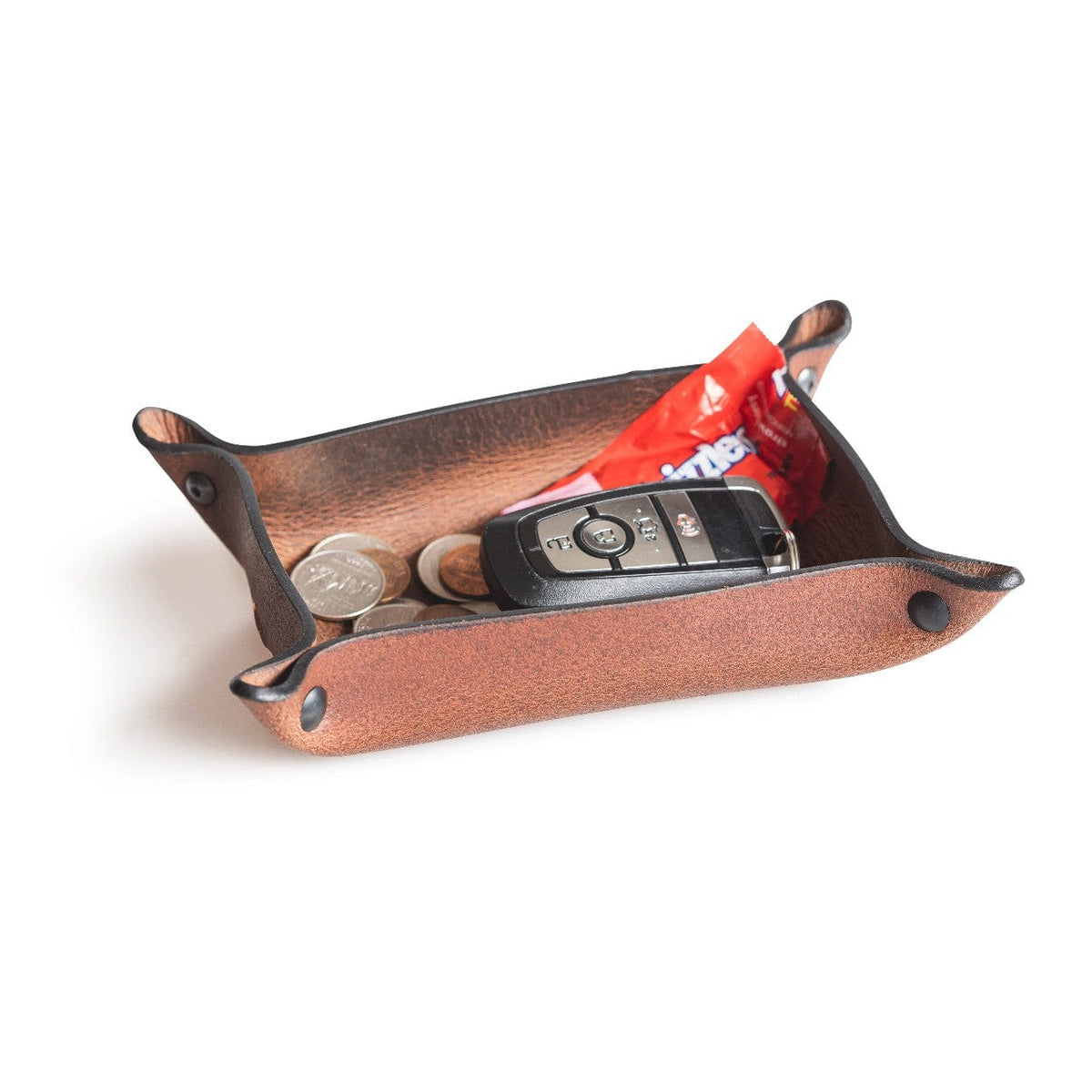 Main Street Forge Small Goods Large / Rustic Montana Full Grain Leather Valet Tray - Charging Station for Nightstand, Table, Bedroom, Kitchen, Office 816895025246
