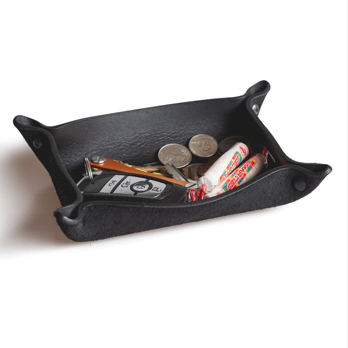 Main Street Forge Small Goods Small / Midnight Black Full Grain Leather Valet Tray - Charging Station for Nightstand, Table, Bedroom, Kitchen, Office 816895023129