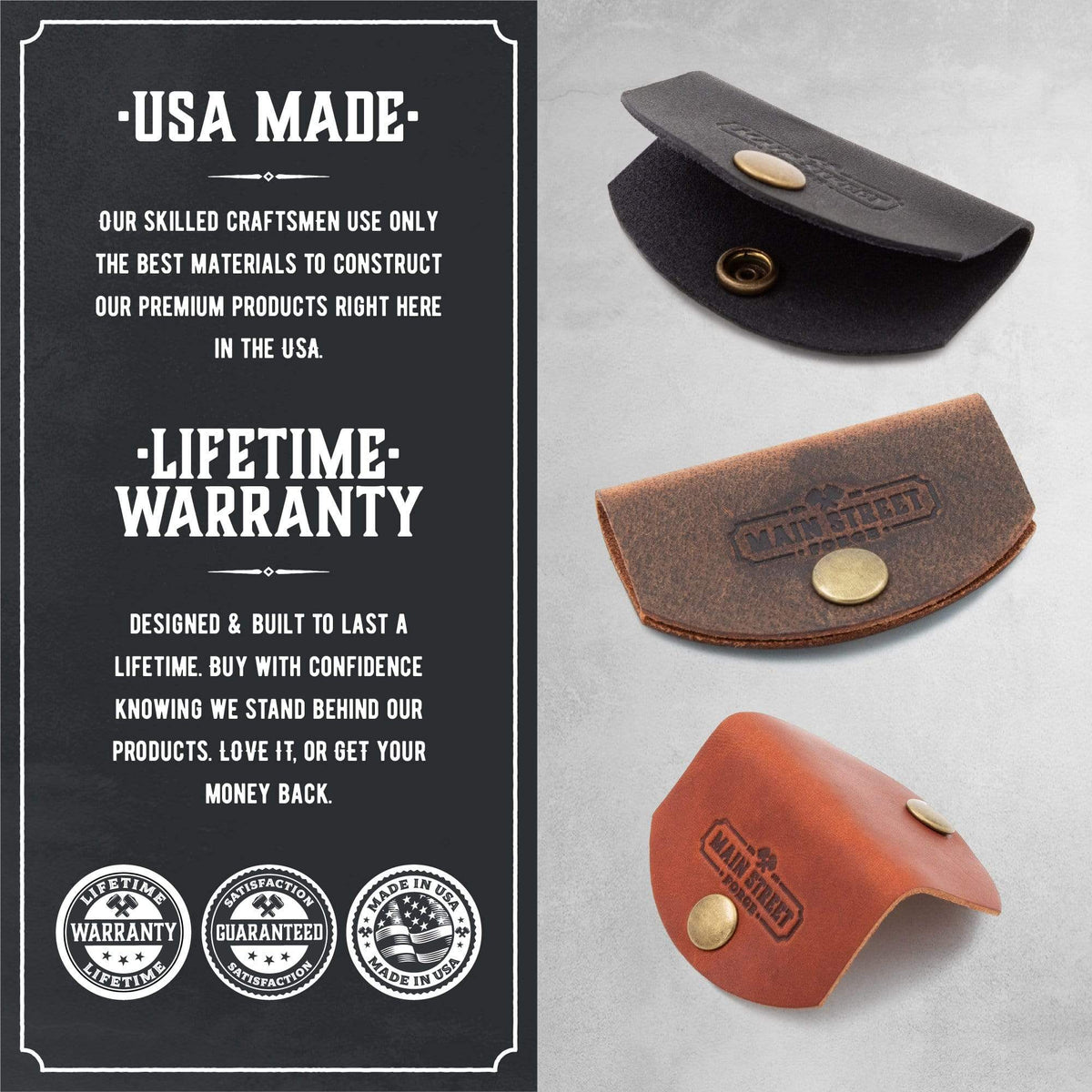 Main Street Forge Small Goods Leather Cord Wraps - Full Grain Leather - Made in USA - Cable Organizer for Charging Cords & More