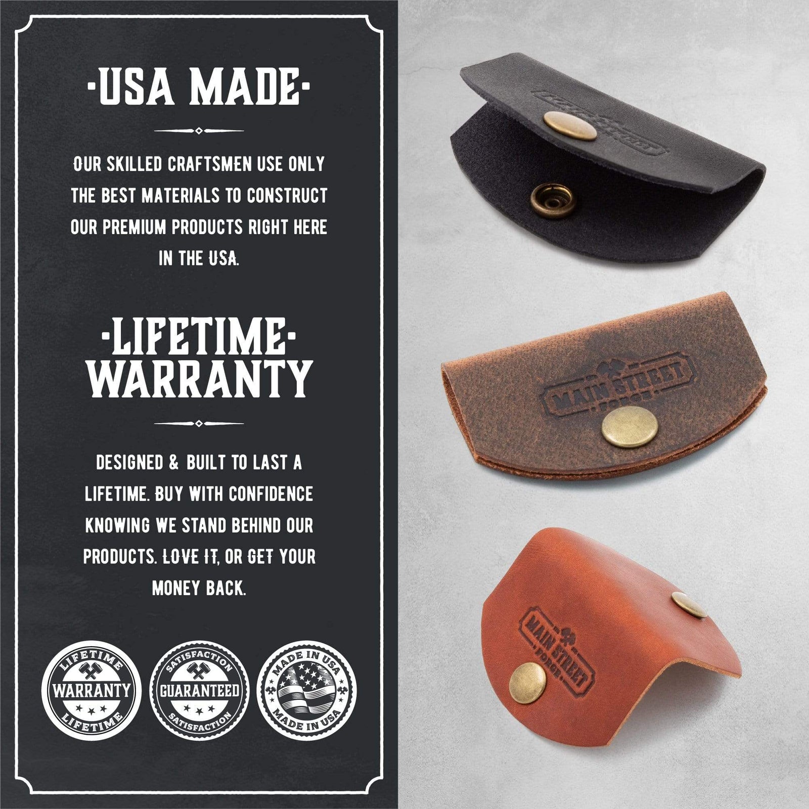 Main Street Forge Small Goods Leather Cord Wraps - Full Grain Leather - Made in USA - Cable Organizer for Charging Cords & More