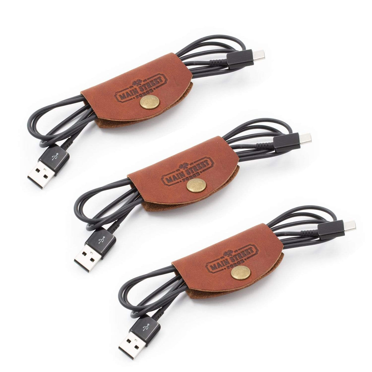 Main Street Forge Small Goods Leather Cord Wraps - Full Grain Leather - Made in USA - Cable Organizer for Charging Cords & More