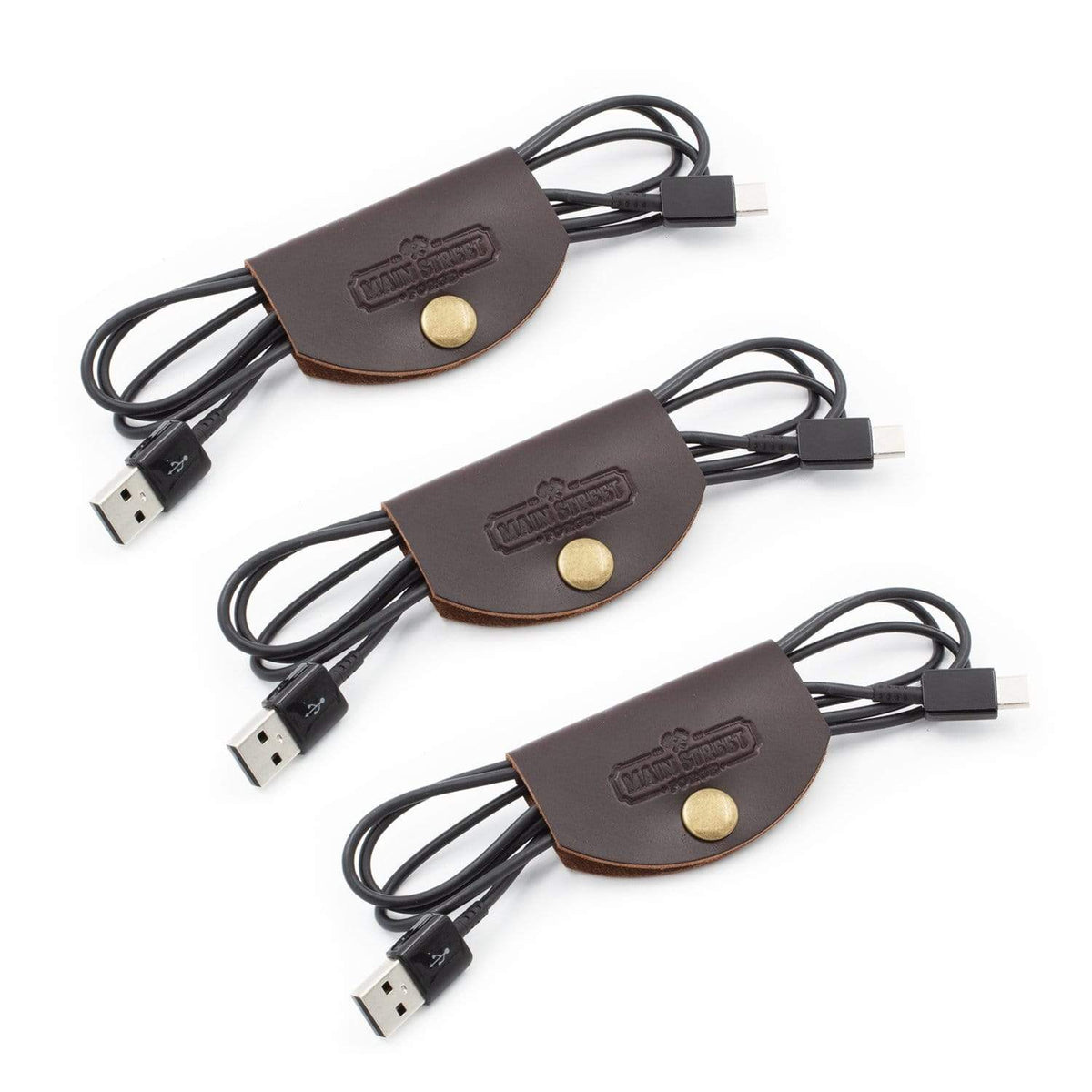 Main Street Forge Small Goods Leather Cord Wraps - Full Grain Leather - Made in USA - Cable Organizer for Charging Cords & More