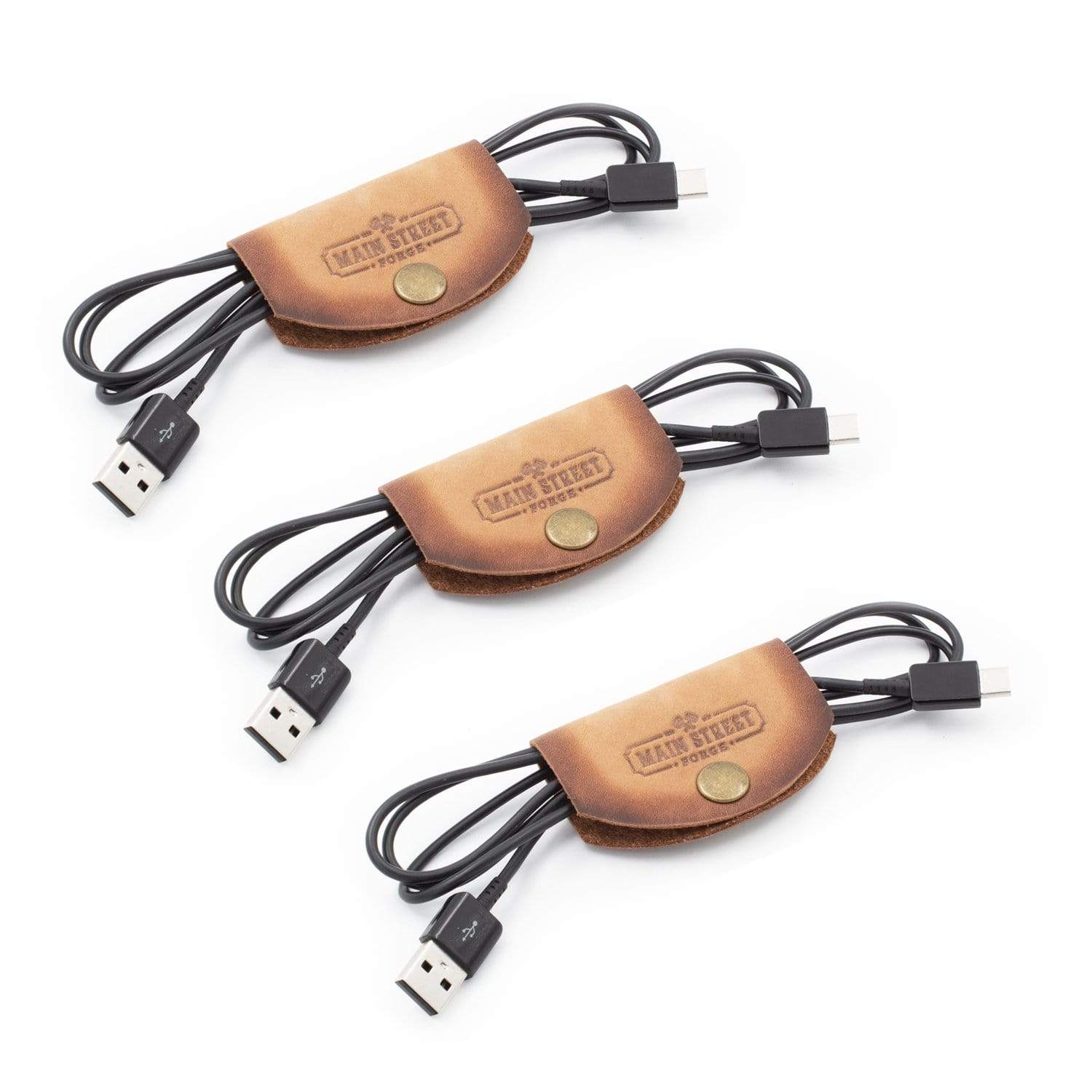 Main Street Forge Small Goods Leather Cord Wraps - Full Grain Leather - Made in USA - Cable Organizer for Charging Cords & More