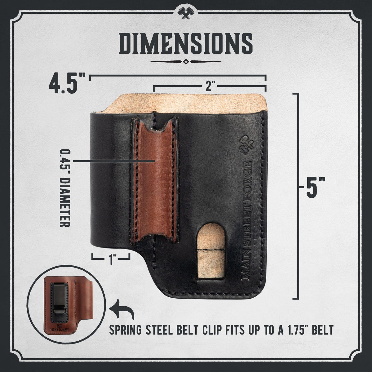 Main Street Forge EDC Leather EDC Pouch - Belt clip Multitool, Flashlight & Pen Sheath