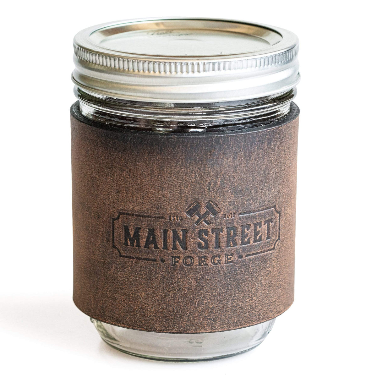 Main Street Forge Bootlegger Brown Leather Mason Jar Sleeve with Handle 816895023099