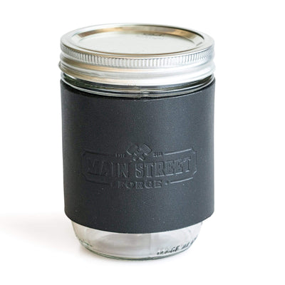 Main Street Forge Midnight Black Leather Mason Jar Sleeve with Handle 816895023068