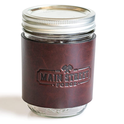 Main Street Forge Whiskey Barrel Brown Leather Mason Jar Sleeve with Handle 816895023082