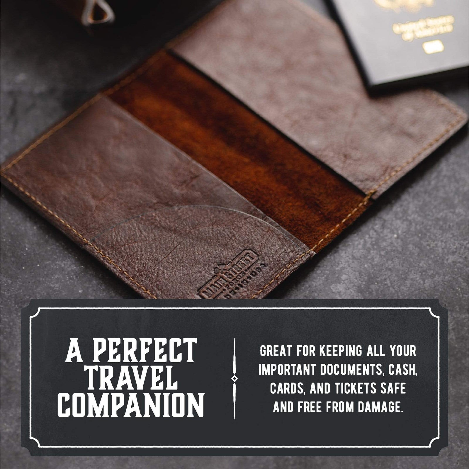 Main Street Forge Small Goods Leather Passport Holder | Full Grain Leather Cover | Perfect for Travel | Made in USA