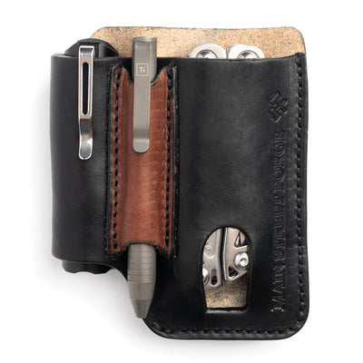 Main Street Forge Wallet Midnight Black Made in USA Leather EDC Pouch | Leather Multitool Sheath/Holster for Men | Belt Clip/Pocket Organizer for Leatherman, Gerber & SOG Multitools | Knife/Multi Tool & Flashlight & Pen Holder