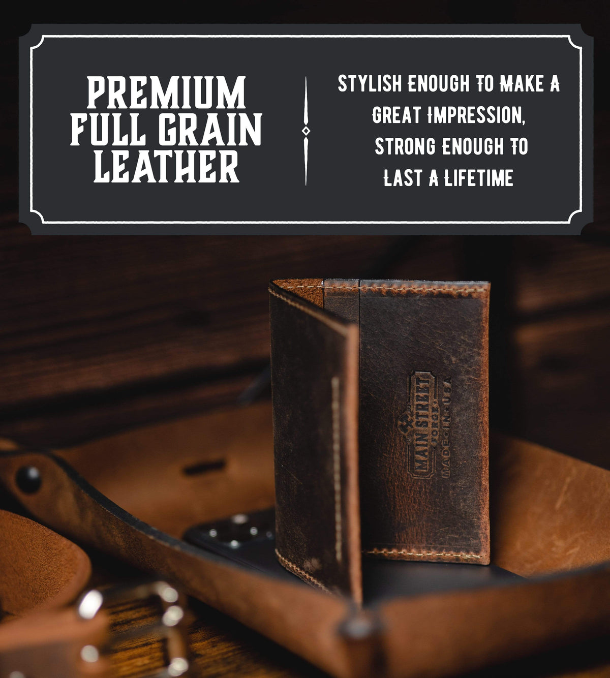 Main Street Forge Wallet Premium Full Grain Leather Business Card Case and Wallet - Lightweight & Slim for Men & Women