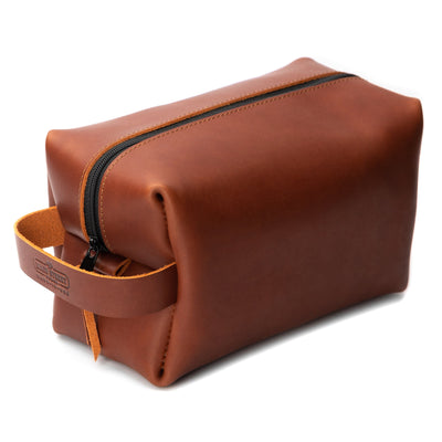 Main Street Forge Leather Toiletry Bag for Men | Dopp Kit / Travel Pack Tobacco Snakebite