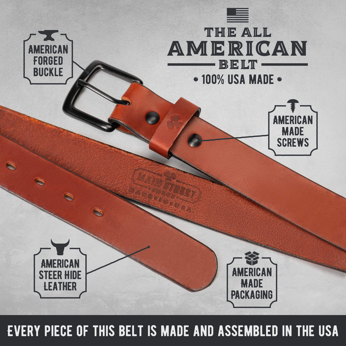 Main Street Forge The All American Belt | Made in USA | Full Grain Leather | Lifetime Warranty