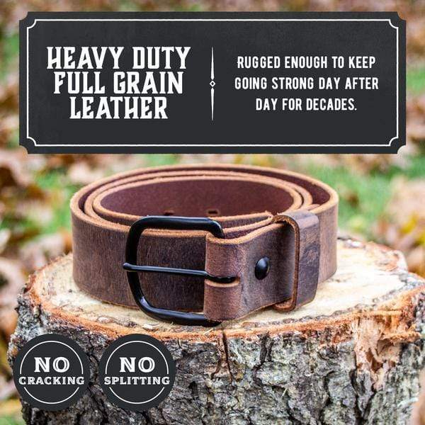 Main Street Forge Double Down Leather Belt | Made in USA | Brown Leather Belt for Men | Two Prong Mens Work Belt | Size 40