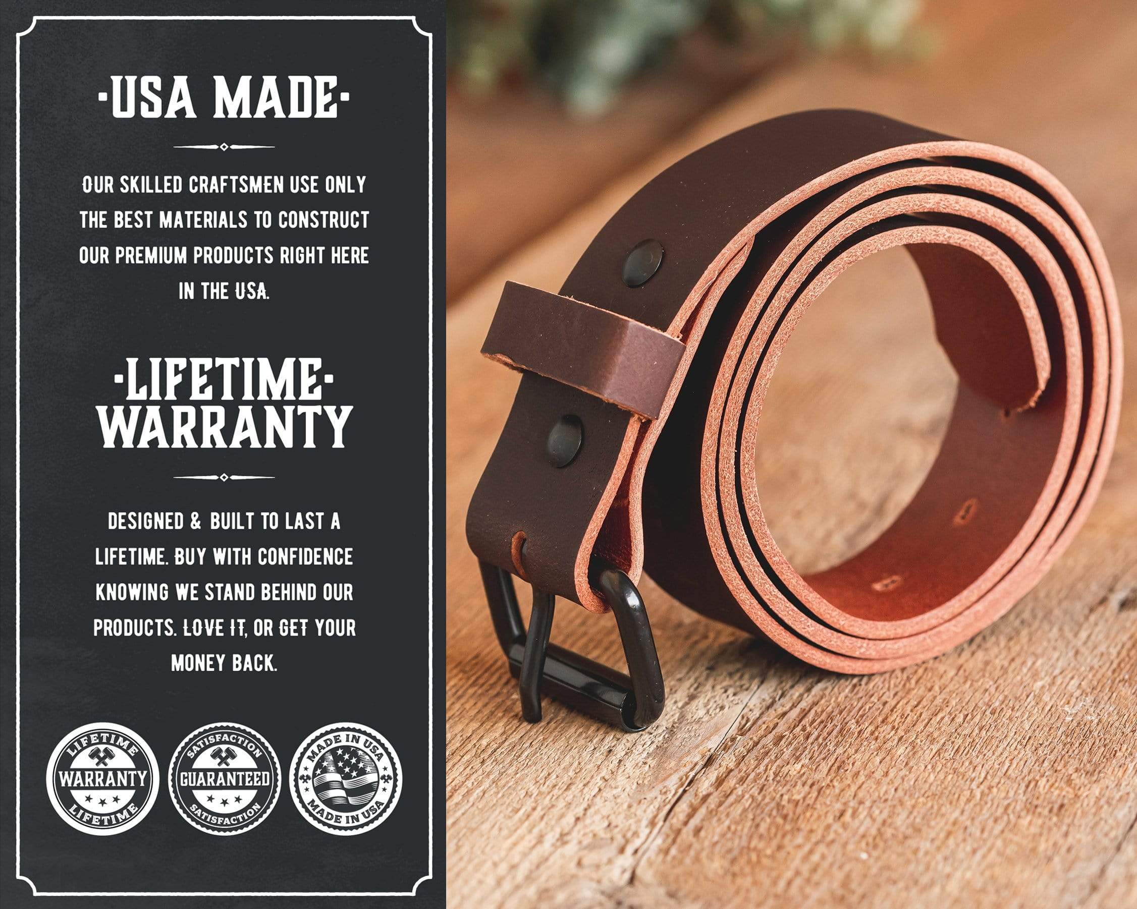 Main Street Forge Bootlegger Leather Belt | Made in USA | Brown with Black Buckle - 40