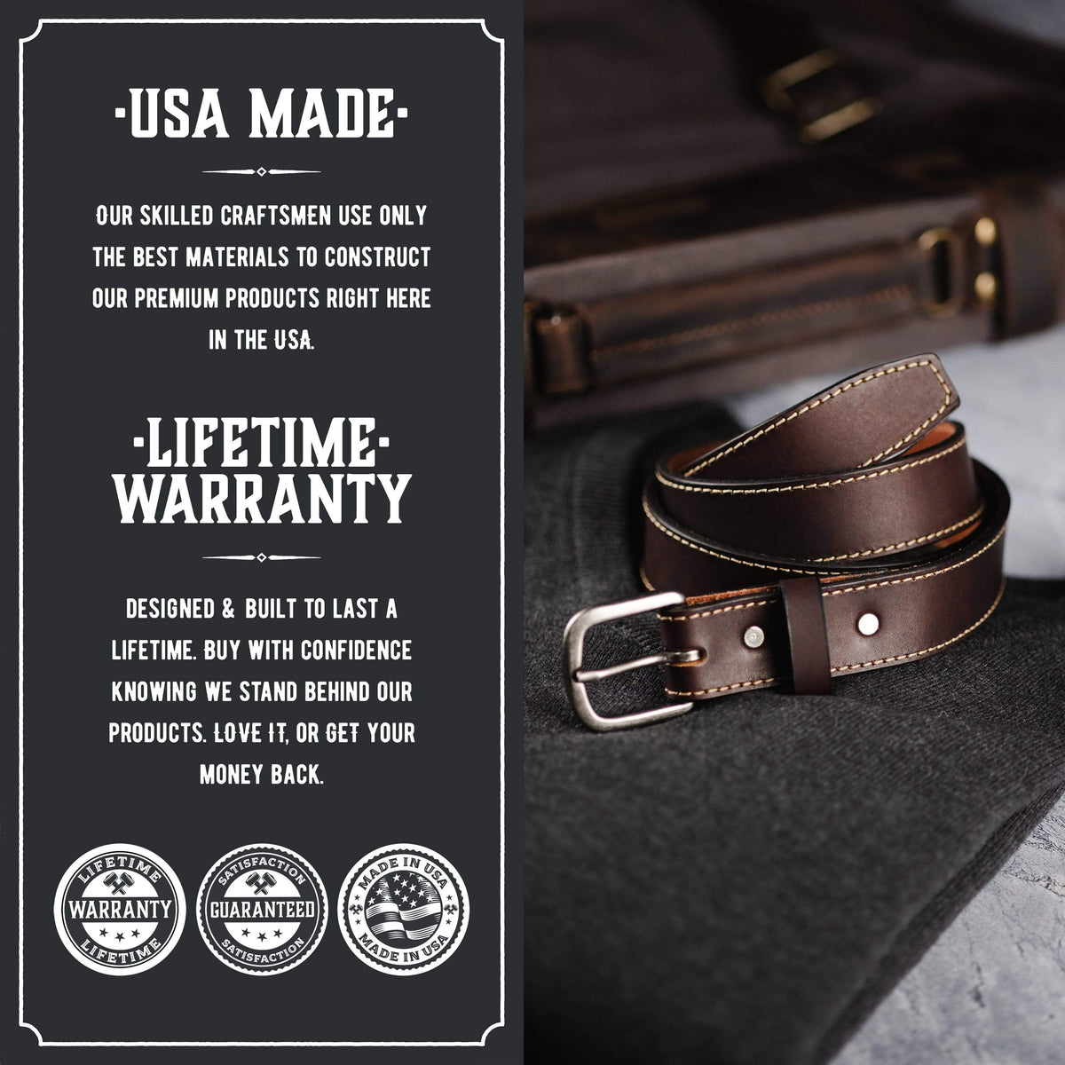 Main Street Forge Belt The Executive Leather 1.25 Inch Dress Belt | Made in USA | Full Grain Leather | Lifetime Warranty