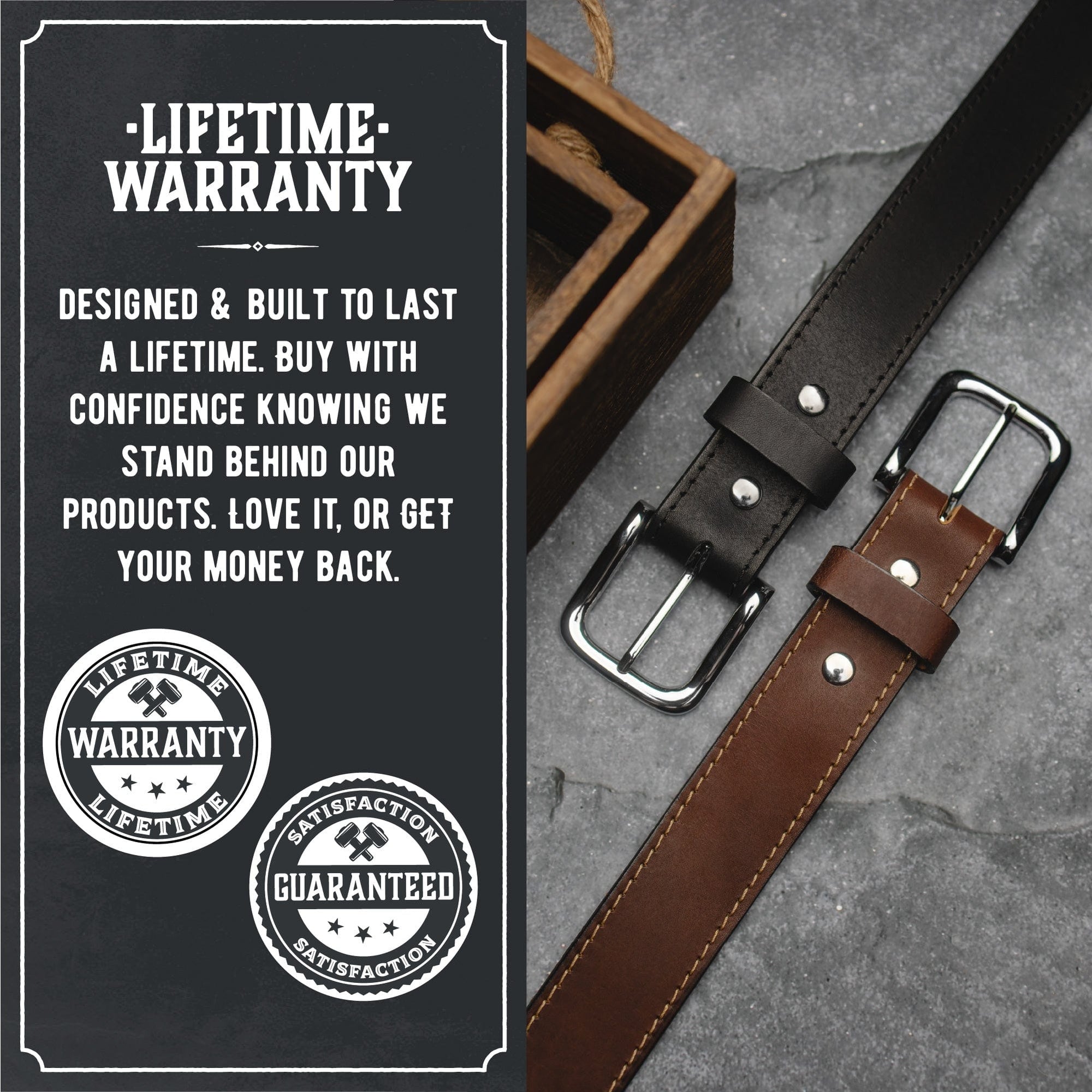 One-Piece Full Grain Leather Belt Strap - 1.5" Wide Vintage Distressed, Handmade In USA, Buckle Not Included