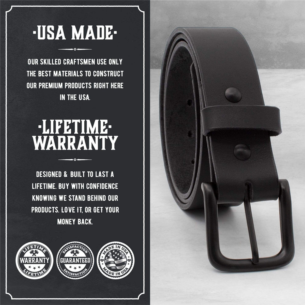 Main Street Forge Belt The Huntsman Belt | Full Grain Black Leather | Made in USA | Thick, Heavy Duty