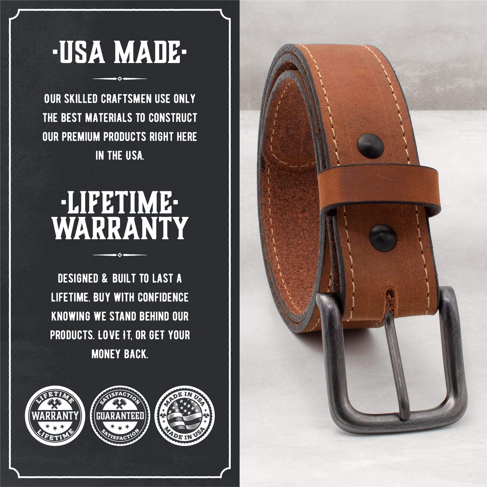 Main Street Forge Belt The Outrider Belt | Full Grain Tan Leather Belt for Men | Made in USA