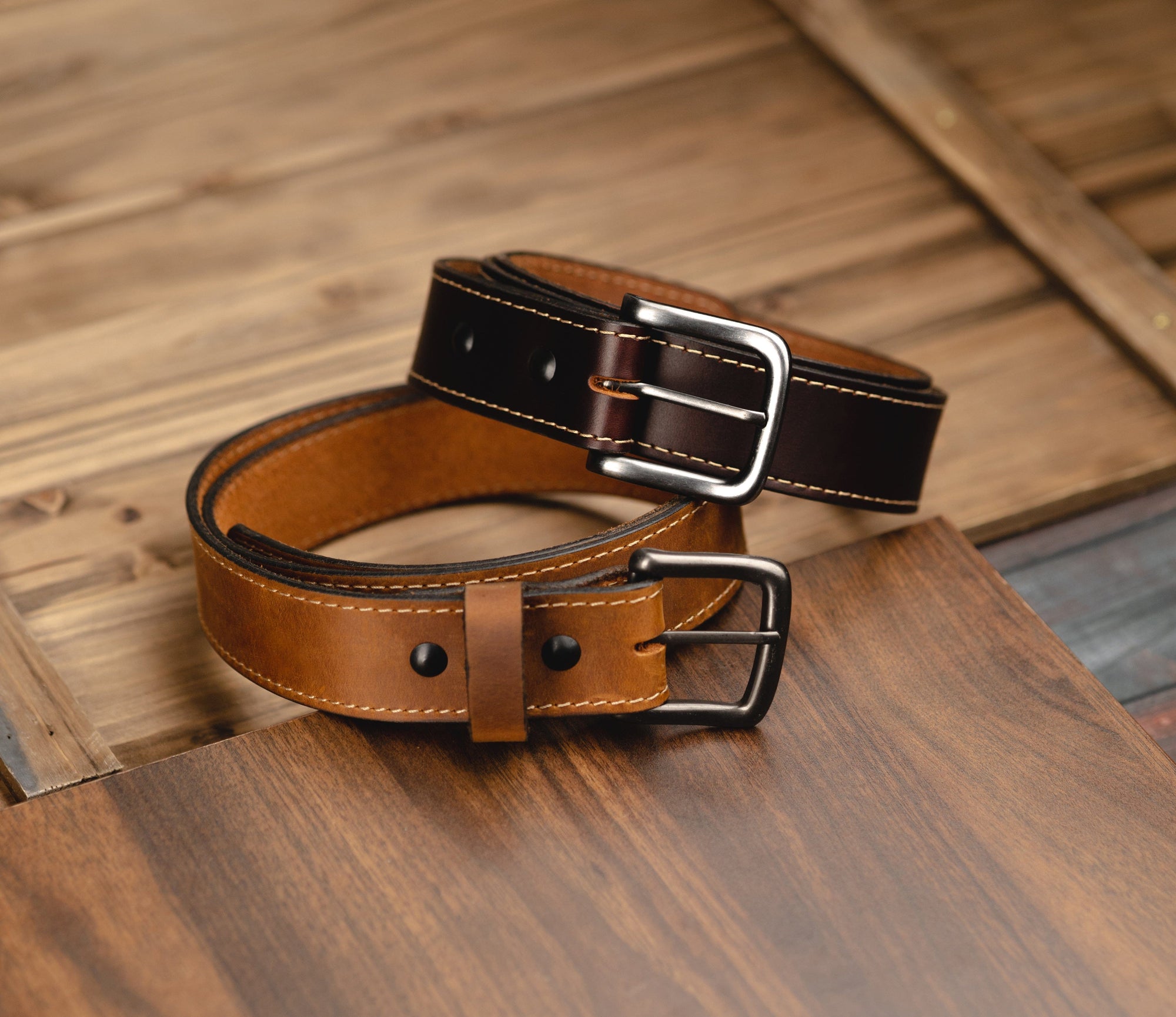 Leather Belt-Standard Natural vegetable-tanned leather belt, 1 1/2