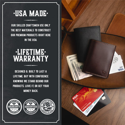 Main Street Forge Wallet Trifold Leather Wallet For Men | Made In USA | Genuine Full Grain Leather Men's Tri Fold Wallet
